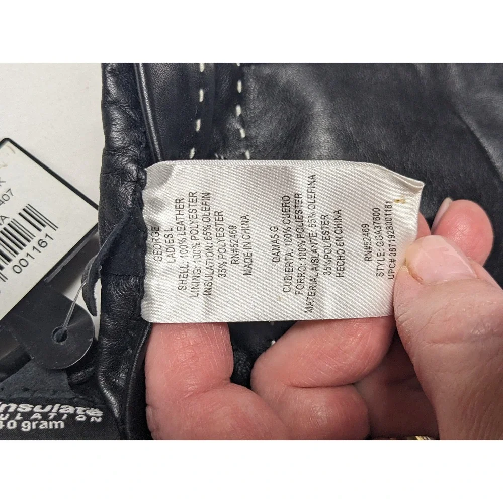 George Womens Black Leather Gloves Thinsulate Insulated‎ Bow Accent Size L NEW